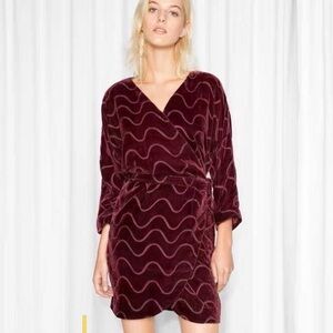 NWT & other stories dark red velvet wrap short dress